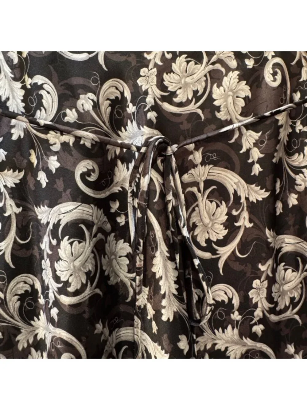 Adonna Black Silver Floral Slip Dress Satin Size M Whimsygoth Coquette Tie Back - Picture 8 of 9